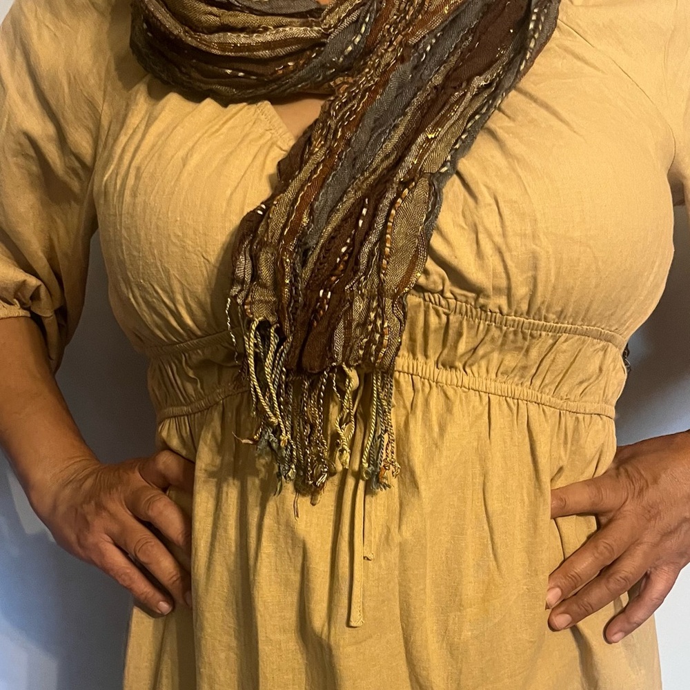 Elegant Tan Dress with Front and back  Detail